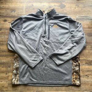 Realtree Mens Gray Camo Trim 1/4 Zip Pullover Sweater Hunting Outdoors Size XL